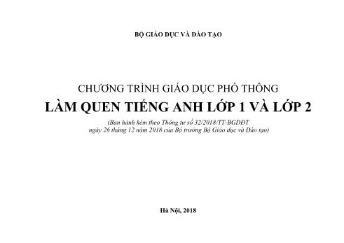 Chương trình giáo dục phổ thông - Làm quen Tiếng Anh Lớp 1 và Lớp 2