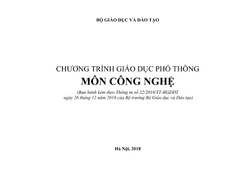 Chương trình giáo dục phổ thông - Môn Công nghệ