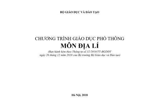 Chương trình giáo dục phổ thông - Môn Địa lí