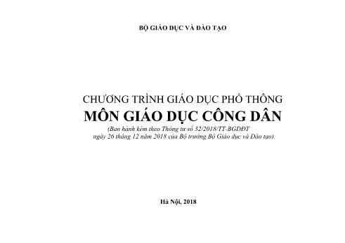 Chương trình giáo dục phổ thông - Môn Giáo dục công dân Chương trình giáo dục phổ thông - Môn Giáo dục công dân