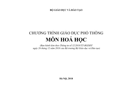 Chương trình giáo dục phổ thông - Môn Hóa học
