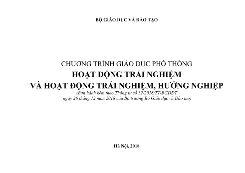 Chương trình giáo dục phổ thông - Môn Hoạt động trải nghiệm và hoạt động trải nghiệm, hướng nghiệp