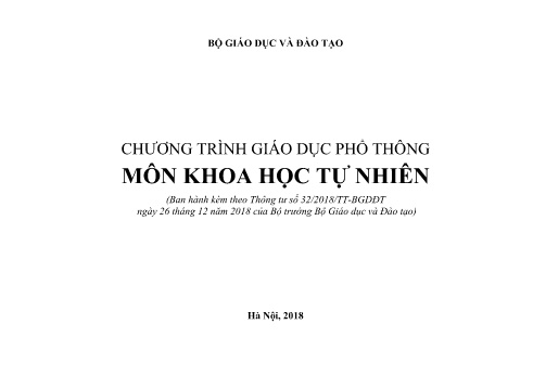 Chương trình giáo dục phổ thông - Môn Khoa học tự nhiên