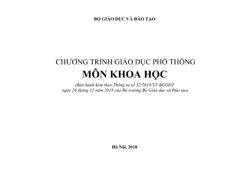 Chương trình giáo dục phổ thông - Môn Khoa học