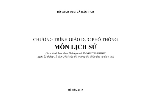 Chương trình giáo dục phổ thông - Môn Lịch sử