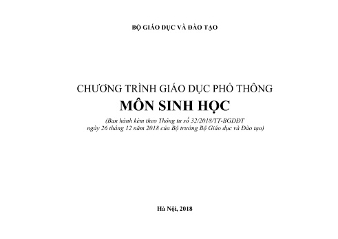 Chương trình giáo dục phổ thông - Môn Sinh học