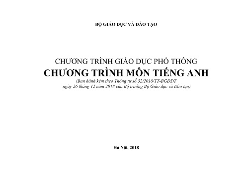 Chương trình giáo dục phổ thông - Môn Tiếng Anh