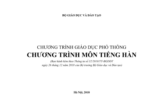Chương trình giáo dục phổ thông - Môn Tiếng Hàn