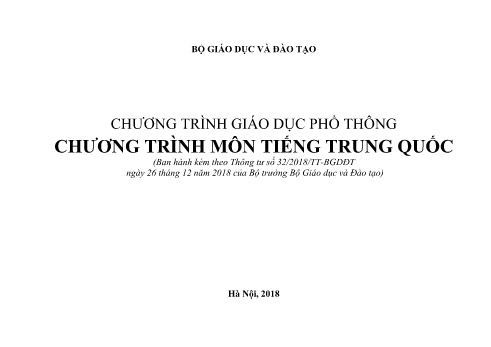 Chương trình giáo dục phổ thông - Môn Tiếng Trung