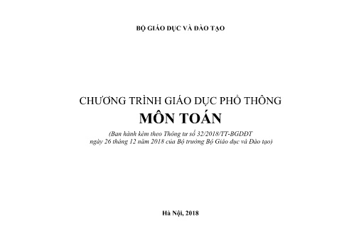 Chương trình giáo dục phổ thông - Môn Toán Chương trình giáo dục phổ thông - Môn Toán