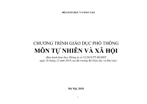 Chương trình giáo dục phổ thông - Môn Tự nhiên và xã hội