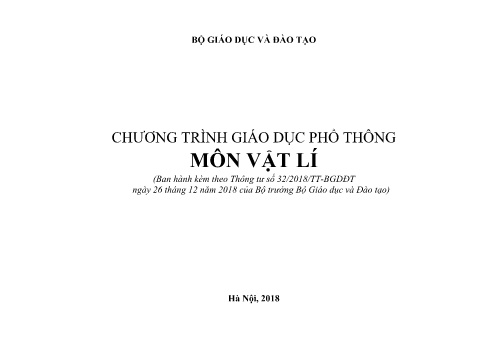 Chương trình giáo dục phổ thông - Môn Vật lí