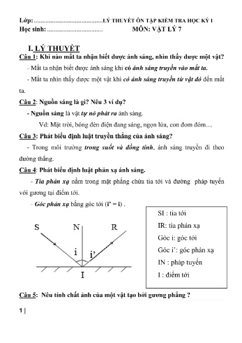 Đề cương ôn tập kiểm tra học kì I môn Vật lí Lớp 7