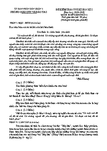 Đề kiểm tra cuối kì I môn Ngữ văn Lớp 9 - Phòng GD&ĐT Quận 2 - Năm học 2020-2021 (Có đáp án)