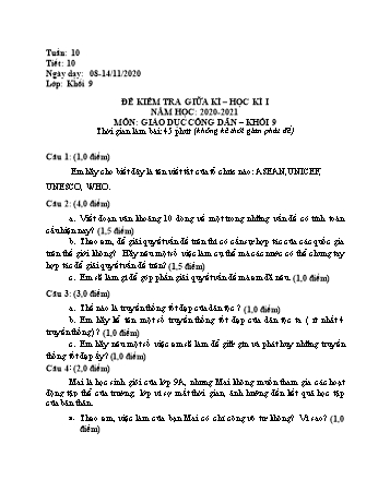 Đề kiểm tra giữa học kì I môn Giáo dục công dân Lớp 9 - Trường THCS Phú Lợi - Năm học 2020-2021 (Có đáp án)