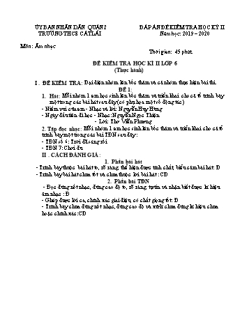 Đề kiểm tra học kì II môn Âm nhạc Lớp 6+7+8+9 - Trường THCS Cát Lái - Năm học 2019-2020