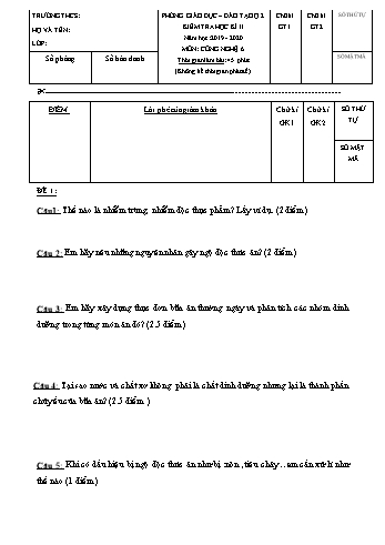 Đề kiểm tra học kì II môn Công nghệ Lớp 6 - Phòng GD&ĐT Quận 2 - Năm học 2019-2020 (Có đáp án)