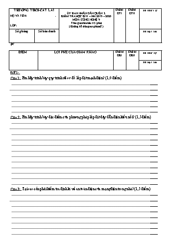 Đề kiểm tra học kì II môn Công nghệ Lớp 9 - Trường THCS Cát Lái - Năm học 2019-2020 (Có đáp án)