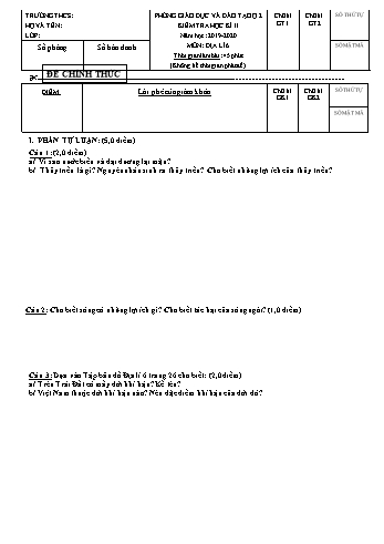 Đề kiểm tra học kì II môn Địa lí Lớp 6 - Trường THCS Cát Lái - Năm học 2019-2020 - Đề 2 (Có đáp án)