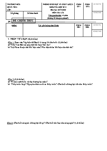 Đề kiểm tra học kì II môn Địa lí Lớp 6 - Trường THCS Cát Lái - Năm học 2019-2020 (Có đáp án)