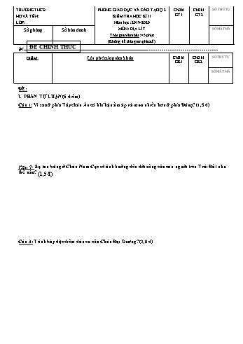 Đề kiểm tra học kì II môn Địa lí Lớp 7 - Trường THCS Cát Lái - Năm học 2019-2020 - Đề 2 (Có đáp án)