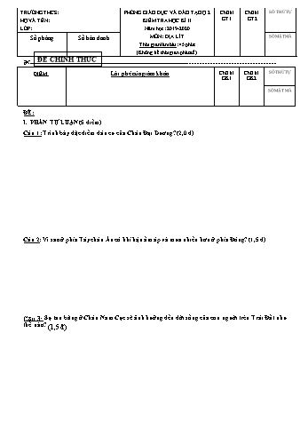 Đề kiểm tra học kì II môn Địa lí Lớp 7 - Trường THCS Cát Lái - Năm học 2019-2020 (Có đáp án)