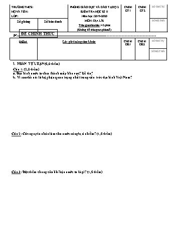 Đề kiểm tra học kì II môn Địa lí Lớp 8 - Trường THCS Cát Lái - Năm học 2019-2020 - Đề 2 (Có đáp án)
