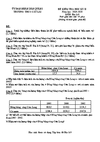 Đề kiểm tra học kì II môn Địa lí Lớp 9 - Trường THCS Cát Lái - Năm học 2019-2020 (Có đáp án)