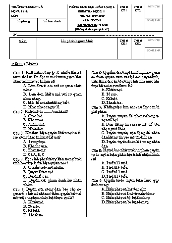 Đề kiểm tra học kì II môn Giáo dục công dân Lớp 8 - Trường THCS Cát Lái - Năm học 2019-2020 (Có đáp án)