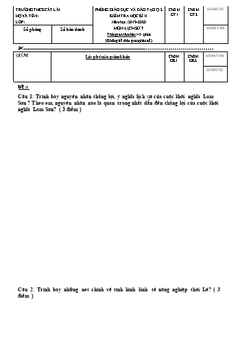 Đề kiểm tra học kì II môn Lịch sử Lớp 7 (Hòa nhập) - Trường THCS Cát Lái - Năm học 2019-2020 (Có đáp án)