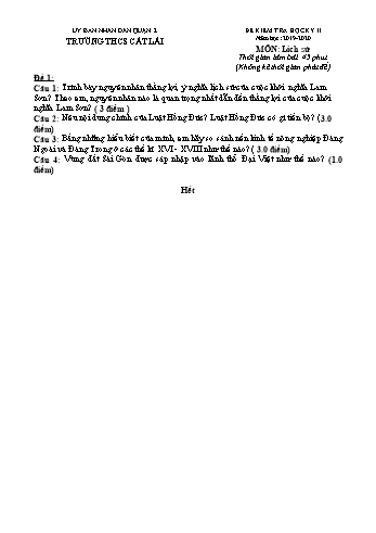 Đề kiểm tra học kì II môn Lịch sử Lớp 7 - Trường THCS Cát Lái - Năm học 2019-2020 (Có đáp án)