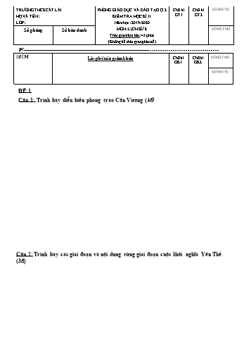 Đề kiểm tra học kì II môn Lịch sử Lớp 8 (Hòa nhập) - Trường THCS Cát Lái - Năm học 2019-2020 (Có đáp án)