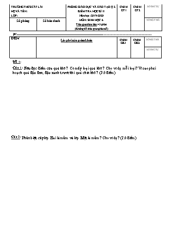 Đề kiểm tra học kì II môn Sinh học Lớp 6 - Trường THCS Cát Lái - Năm học 2019-2020 (Có đáp án)