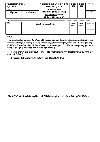Đề kiểm tra học kì II môn Sinh học Lớp 7 (Hòa nhập) - Trường THCS Cát Lái - Năm học 2019-2020 (Có đáp án)