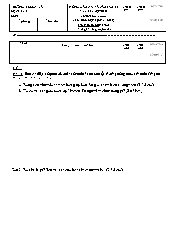 Đề kiểm tra học kì II môn Sinh học Lớp 8 (Hòa nhập) - Trường THCS Cát Lái - Năm học 2019-2020 (Có đáp án)
