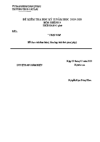 Đề kiểm tra học kì II môn Thể dục Lớp 6+7+8+9 - Trường THCS Cát Lái - Năm học 2019-2020