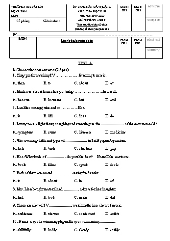 Đề kiểm tra học kì II môn Tiếng Anh Lớp 7 - Trường THCS Cát Lái - Năm học 2019-2020 (Có đáp án)
