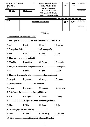 Đề kiểm tra học kì II môn Tiếng Anh Lớp 8 - Trường THCS Cát Lái - Năm học 2019-2020 (Có đáp án)