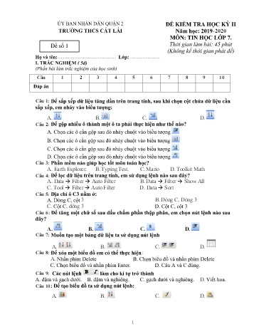 Đề kiểm tra học kì II môn Tin học Lớp 7 - Trường THCS Cát Lái - Năm học 2019-2020 - Đề 1 (Có đáp án)