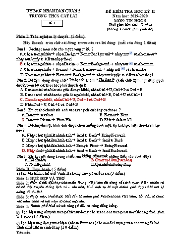 Đề kiểm tra học kì II môn Tin học Lớp 9 - Trường THCS Cát Lái - Năm học 2019-2020 (Có đáp án)