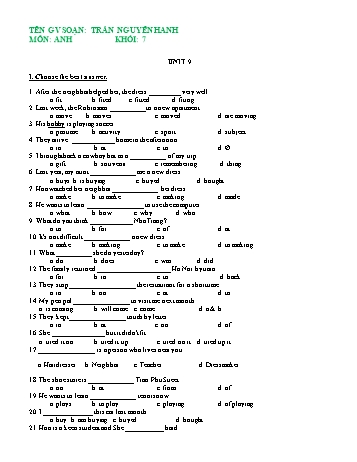 Đề ôn tập môn Tiếng Anh Lớp 7 - Unit 9+10 - Trần Nguyễn Hanh