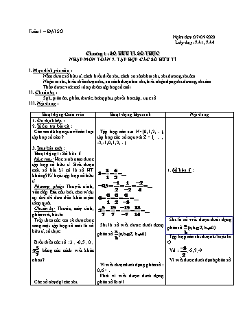 Giáo án Đại số Khối 7 - Tuần 1 - Năm học 2020-2021
