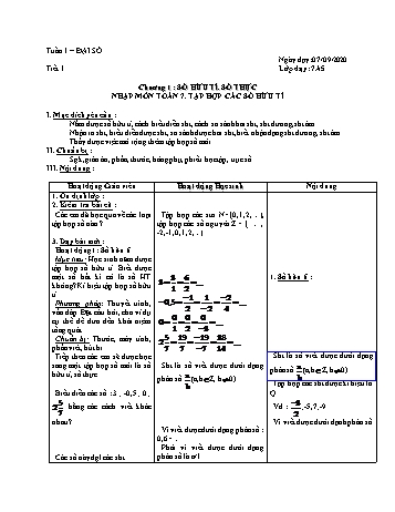 Giáo án Đại số Khối 7 - Tuần 1 - Năm học 2020-2021