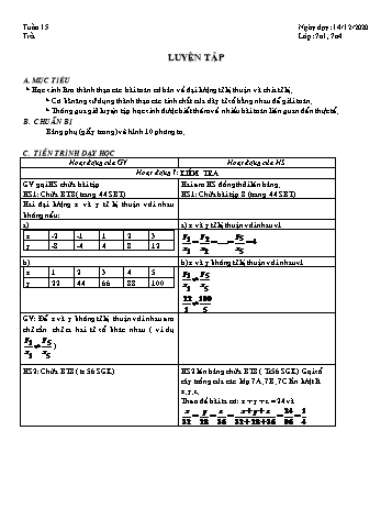 Giáo án Đại số Khối 7 - Tuần 15 - Năm học 2020-2021