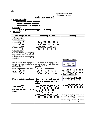 Giáo án Đại số Khối 7 - Tuần 2 - Năm học 2020-2021