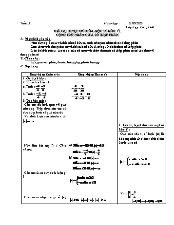Giáo án Đại số Khối 7 - Tuần 3 - Năm học 2020-2021