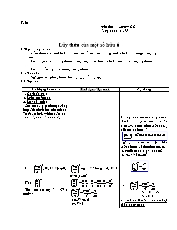 Giáo án Đại số Khối 7 - Tuần 4 - Năm học 2020-2021