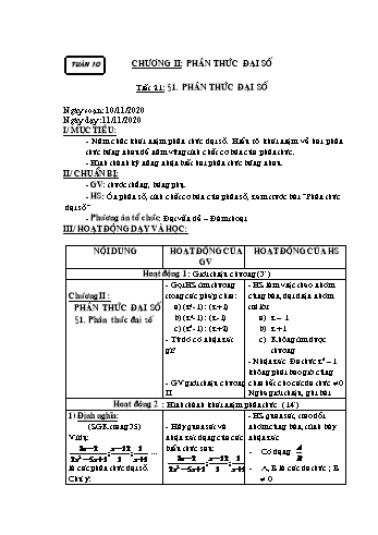 Giáo án Đại số Khối 8 - Tuần 10 - Năm học 2020-2021