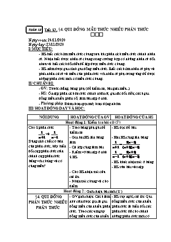 Giáo án Đại số Khối 8 - Tuần 12 - Năm học 2020-2021