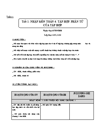 Giáo án Đại số Lớp 6 - Tuần 1 - Năm học 2020-2021